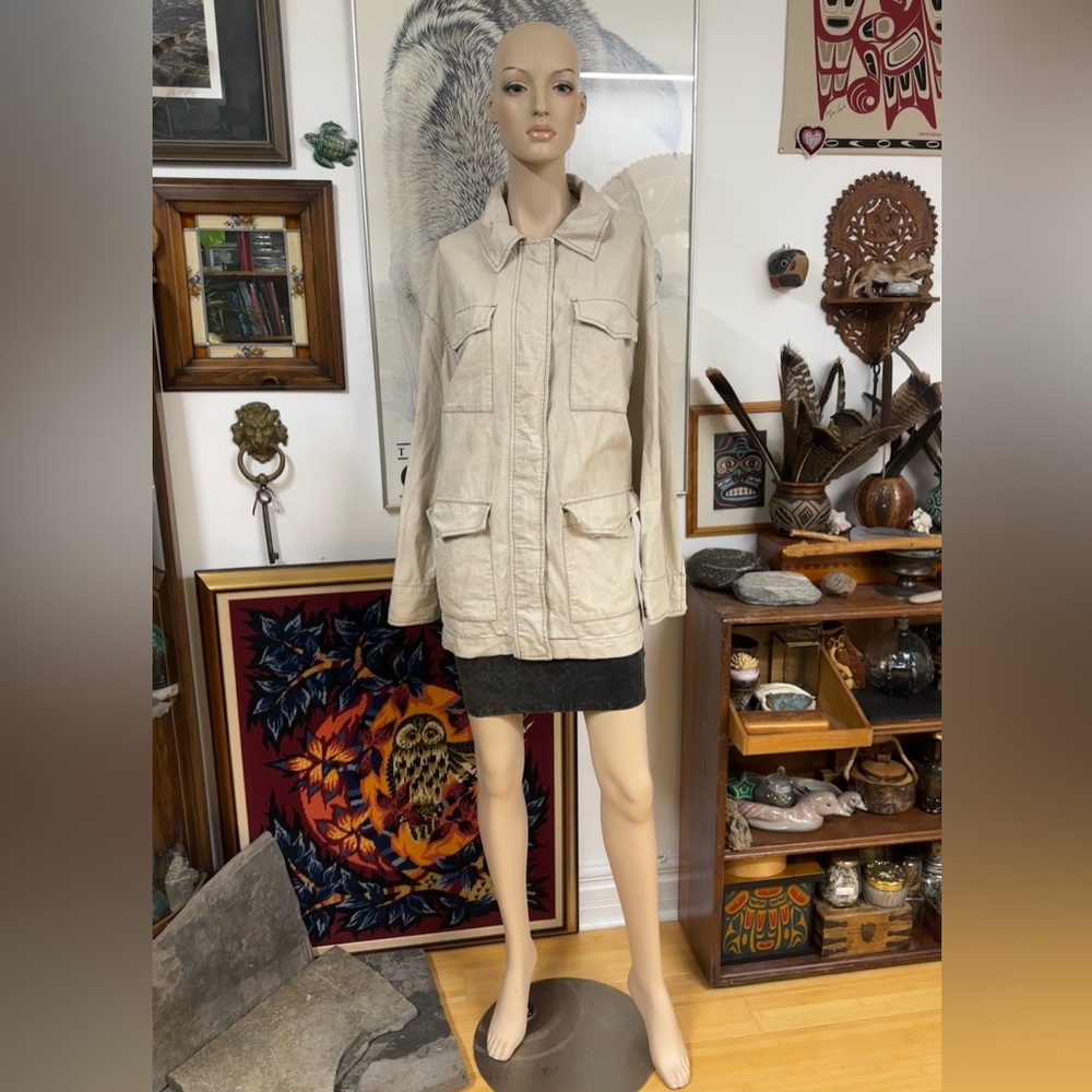 Women's Beige Utility Jacket Linen-Cotton Blend